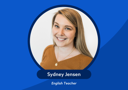 Photo of Sydney Jensen English Teacher on top of blue background