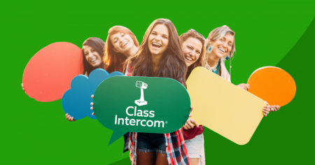 Green background with students holding thought and speech bubbles representing student generated content
