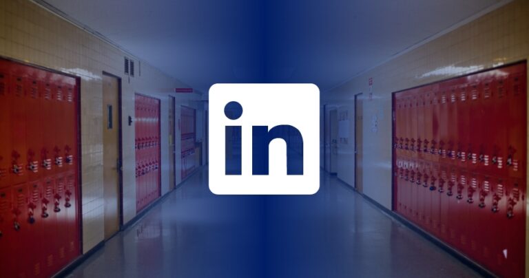 School lockers with a LinkedIn logo fading to blue in the center of the image.