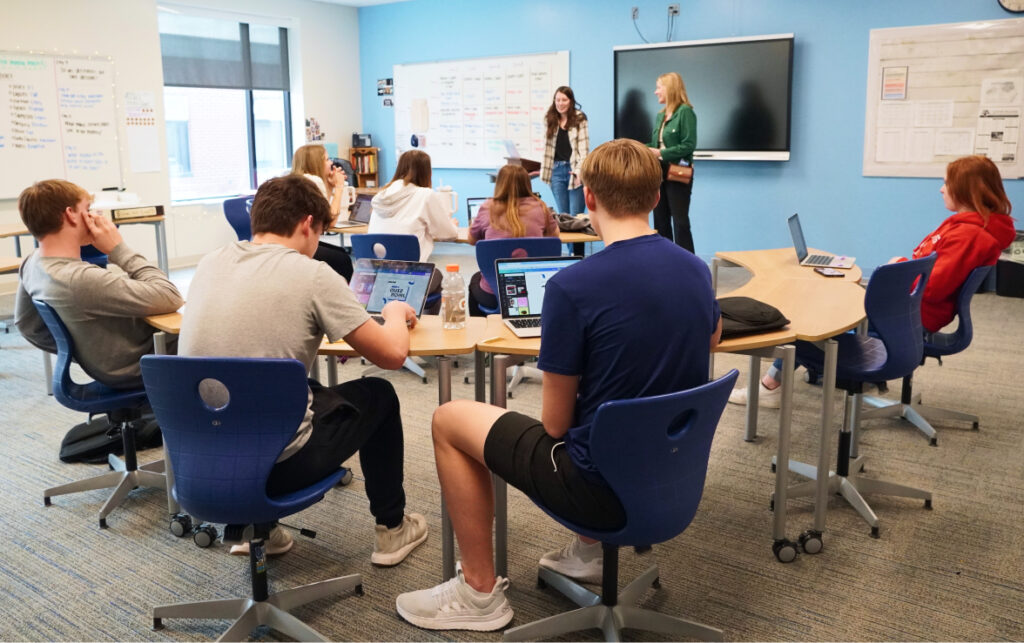 Students creating content for school social media