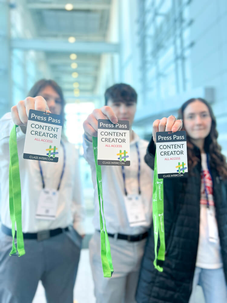 Students wear ‘Press Pass,’ ‘Content Creator,’ and ‘All Access’ lanyard badges that make their role on the content team official.