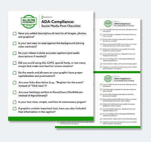 Preview of Class Intercom’s ADA-Compliance: Social Media Post Checklist, a free resource to help schools create accessible social media content.