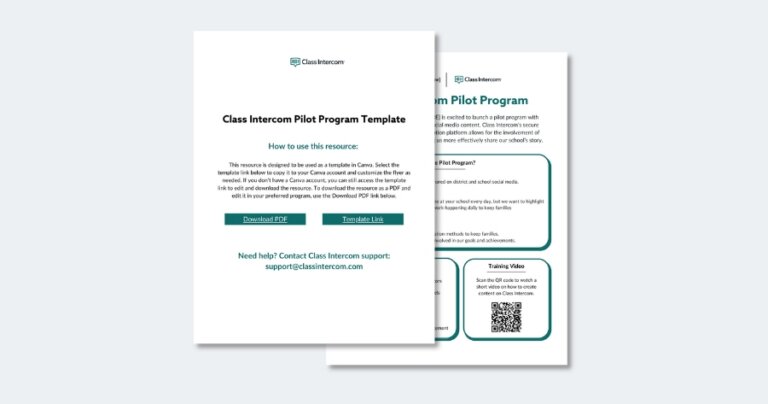 Flyer describing the Class Intercom pilot program for schools.