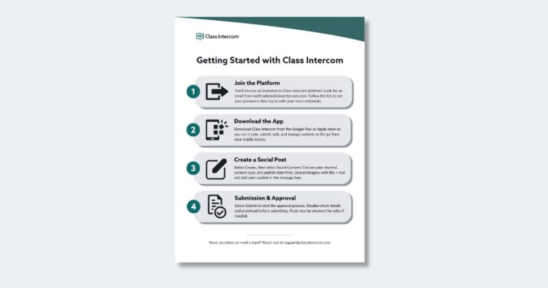 Onboarding handout for new users getting started with Class Intercom.