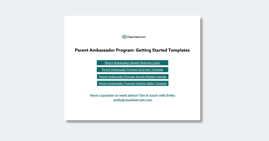 Templates for getting started with a school parent ambassador program.