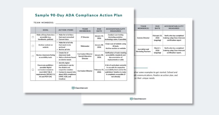 Sample 90-day action plan template for schools and districts working toward ADA compliance.