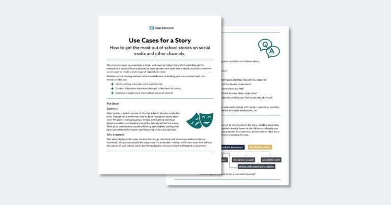 Overview of use cases for turning a single school story into multiple pieces of content.