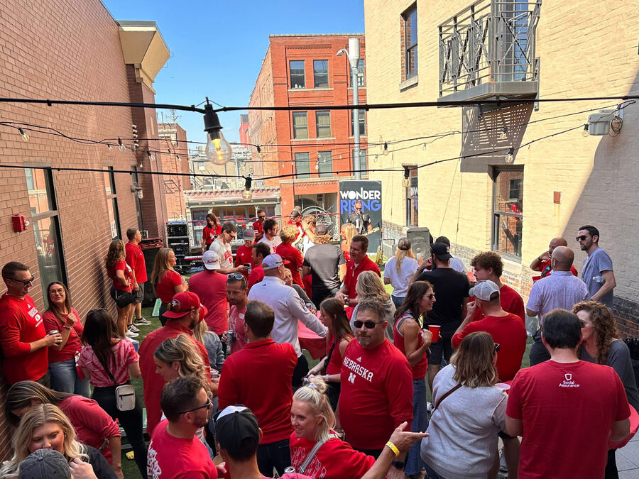 Guests gathered on the rooftop at a past tailgate